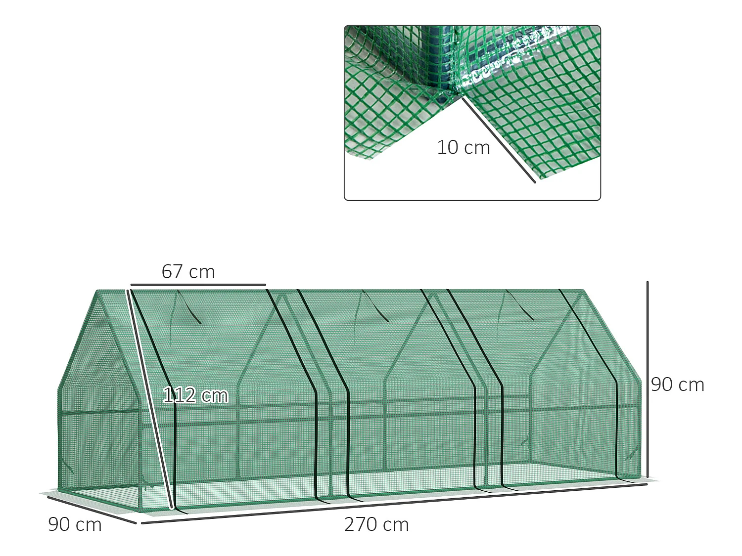 Invernadero de jardín verde 270x90x90 cm Outsunny