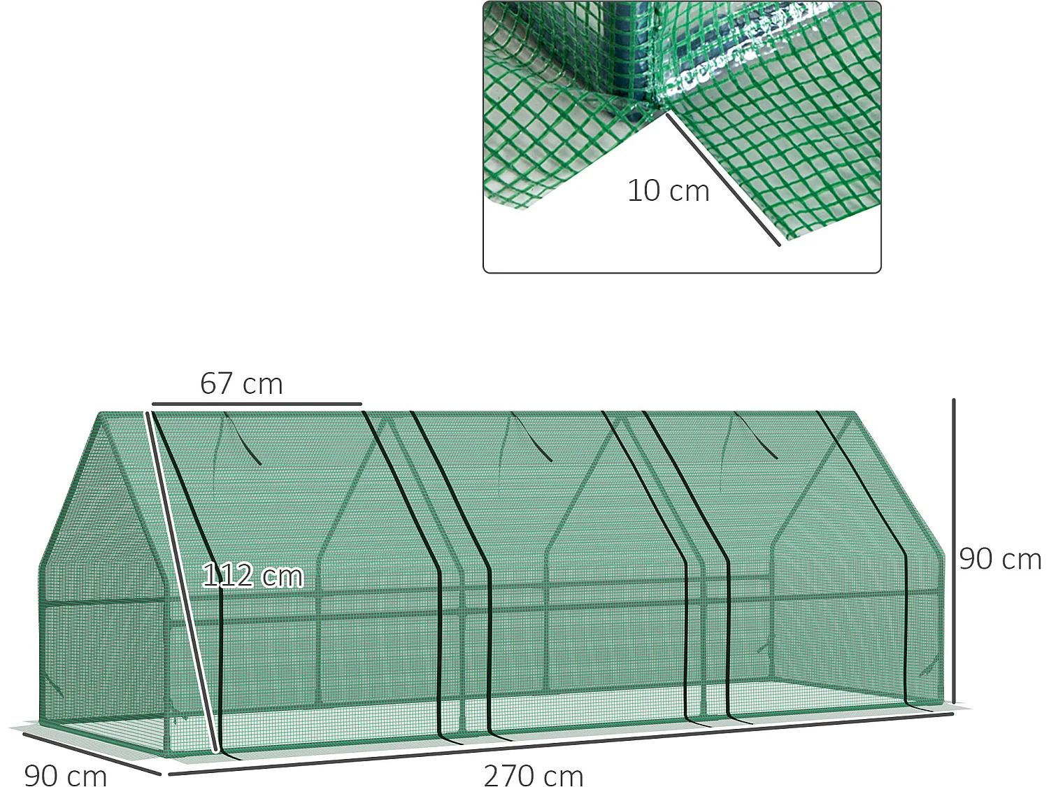 Invernadero de jardín verde 270x90x90 cm Outsunny