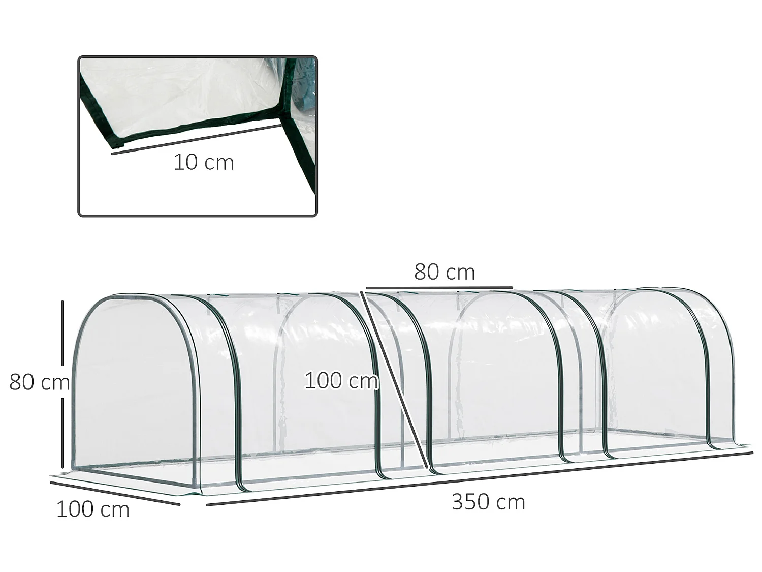 Invernadero túnel transparente, verde oscuro 350x100x80cm Outsunny