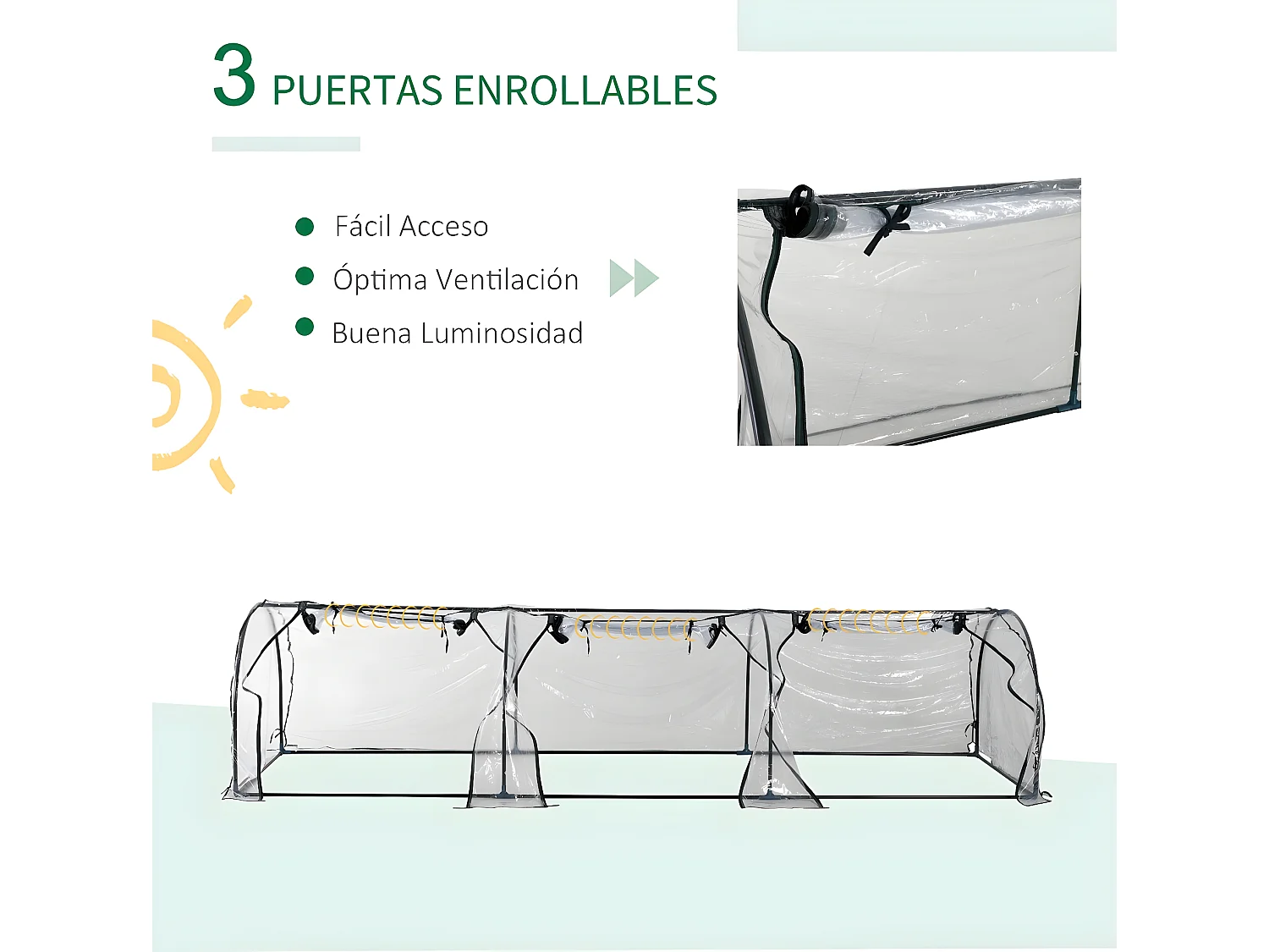 Invernadero túnel transparente, verde oscuro 350x100x80cm Outsunny