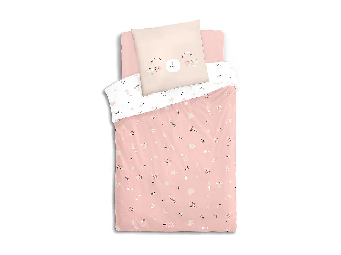 Parure de couette 140 x 200 "Chat" Réversible 100% Coton / 57 Fils/cm²