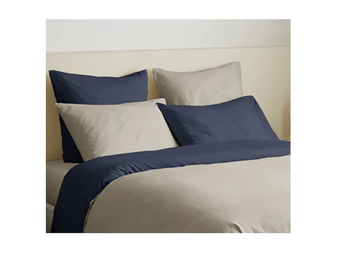 Pack complet 6 pièces Lin/Marine réversible housse de couette pour lit 160 x 200 cm