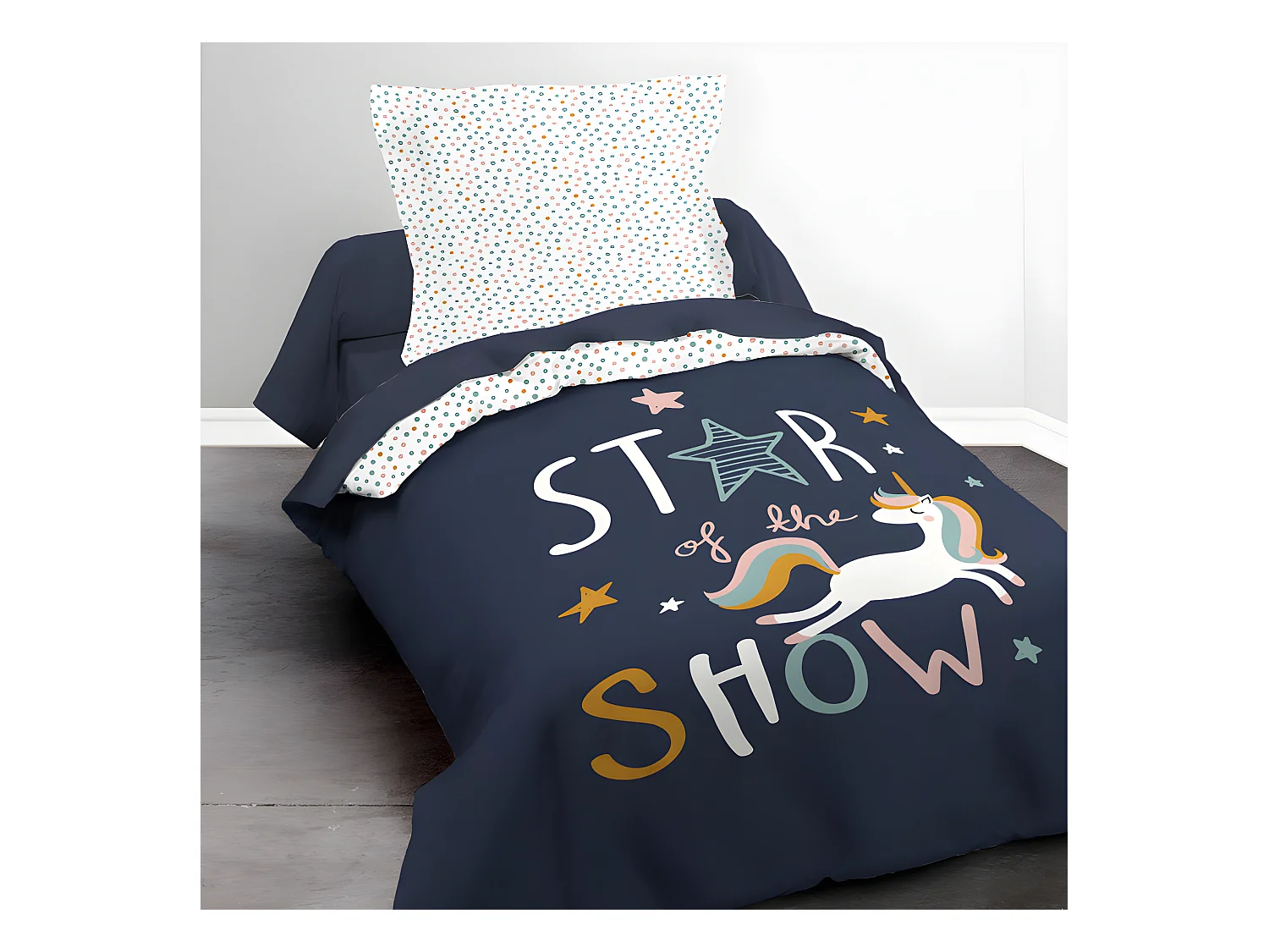 Parure de couette 140 x 200 "Star of the show" Réversible 100% Coton / 57 Fils/cm²
