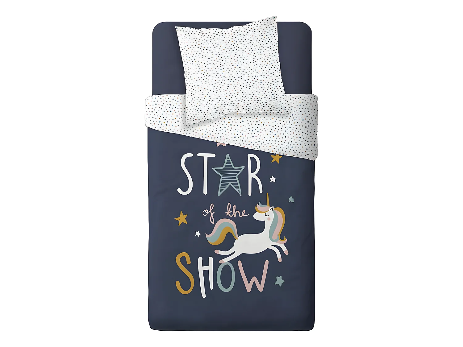 Parure de couette 140 x 200 "Star of the show" Réversible 100% Coton / 57 Fils/cm²