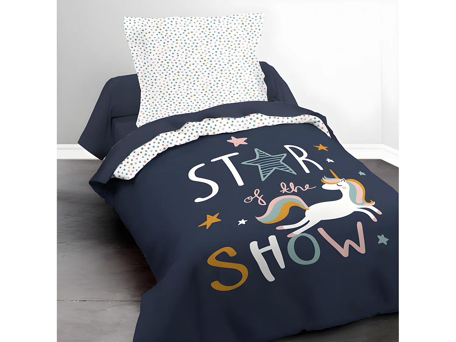 Parure de couette 140 x 200 "Star of the show" Réversible 100% Coton / 57 Fils/cm²