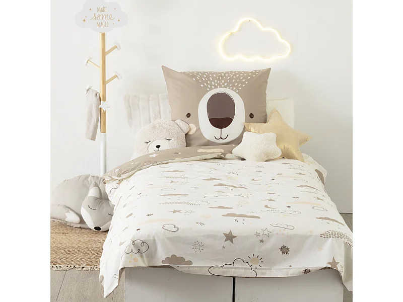 Parure de couette 140 x 200 "Ours" Réversible 100% Coton / 57 Fils/cm²