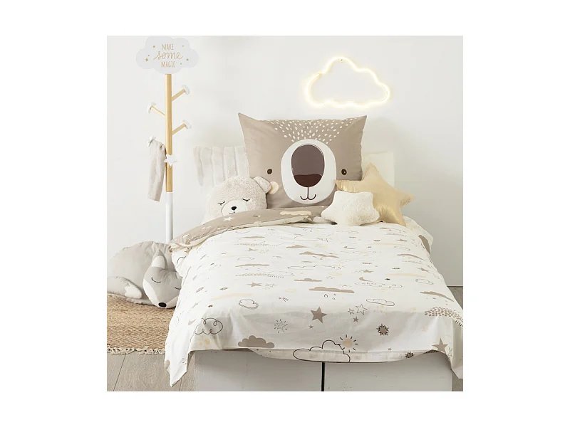 Parure de couette 140 x 200 "Ours" Réversible 100% Coton / 57 Fils/cm²