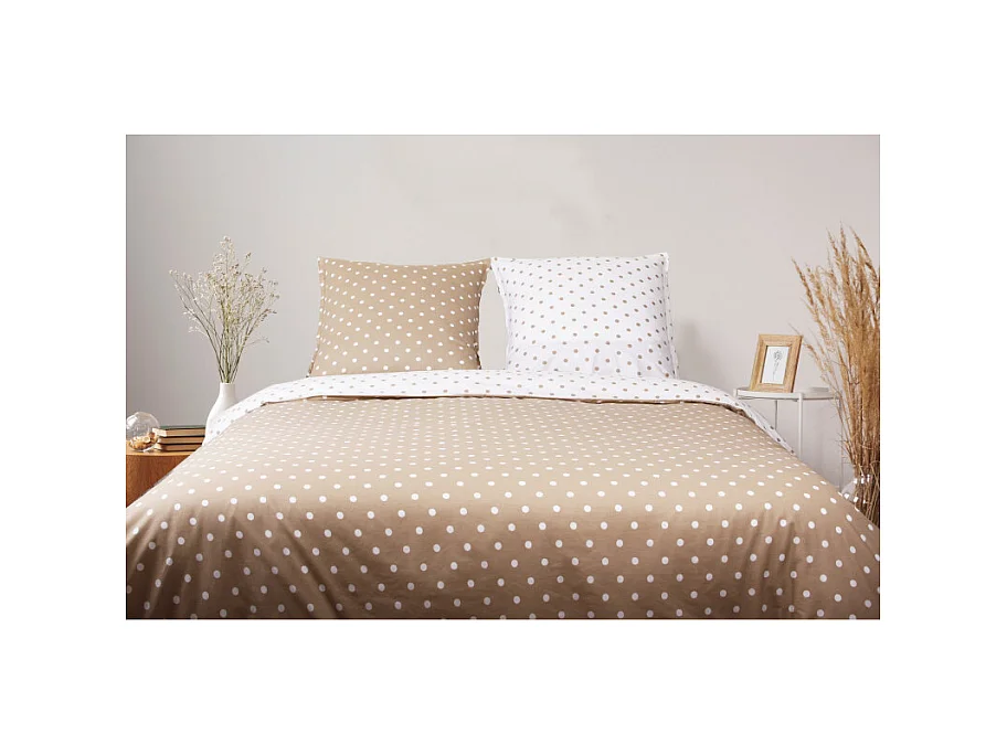 Parure de couette Pois Capuccino - 100% Coton / 57 Fils/cm²