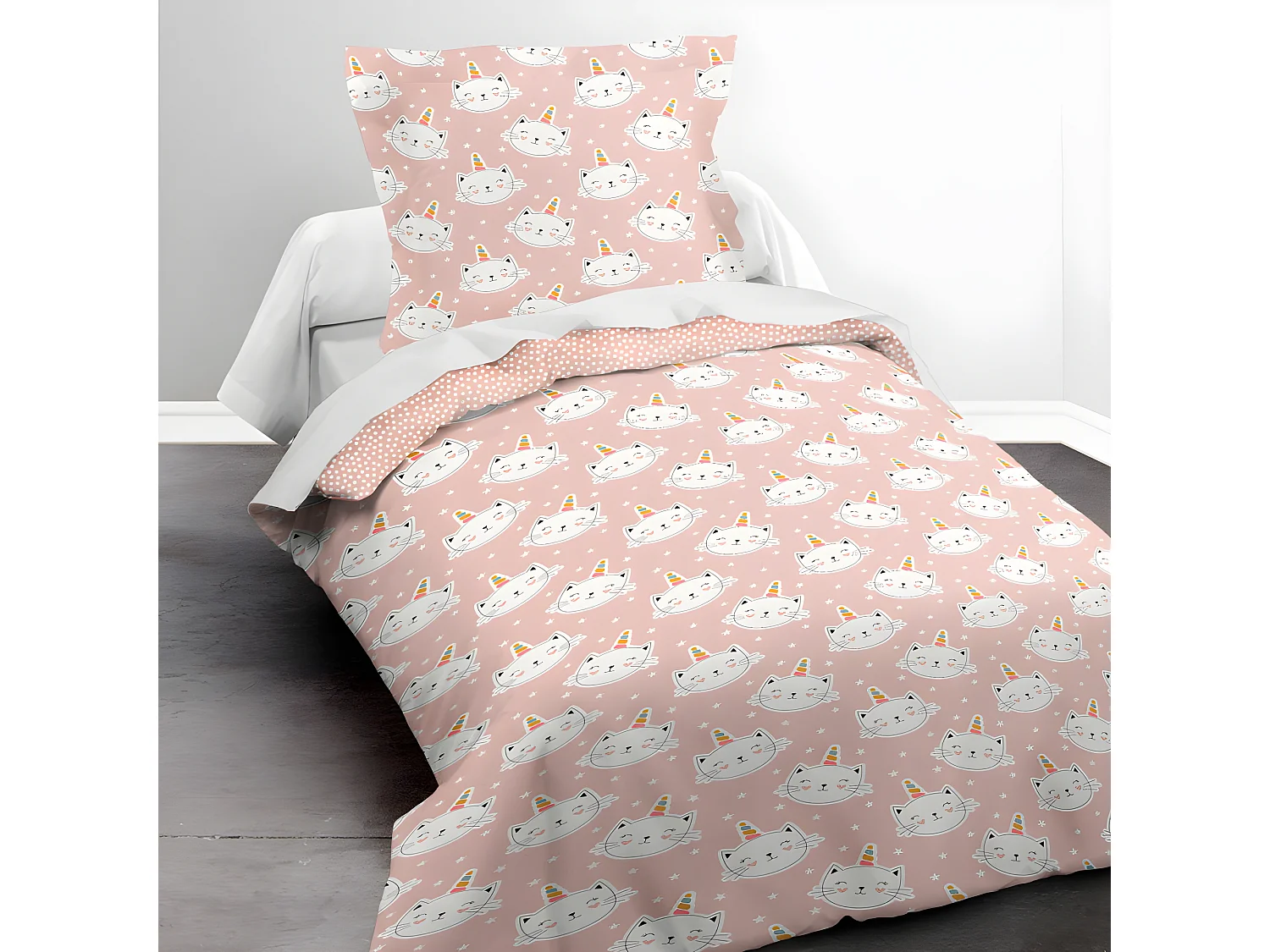 Parure De Couette 140 X 200 "poopy Rose" 100% Coton / 57 Fils/cm²