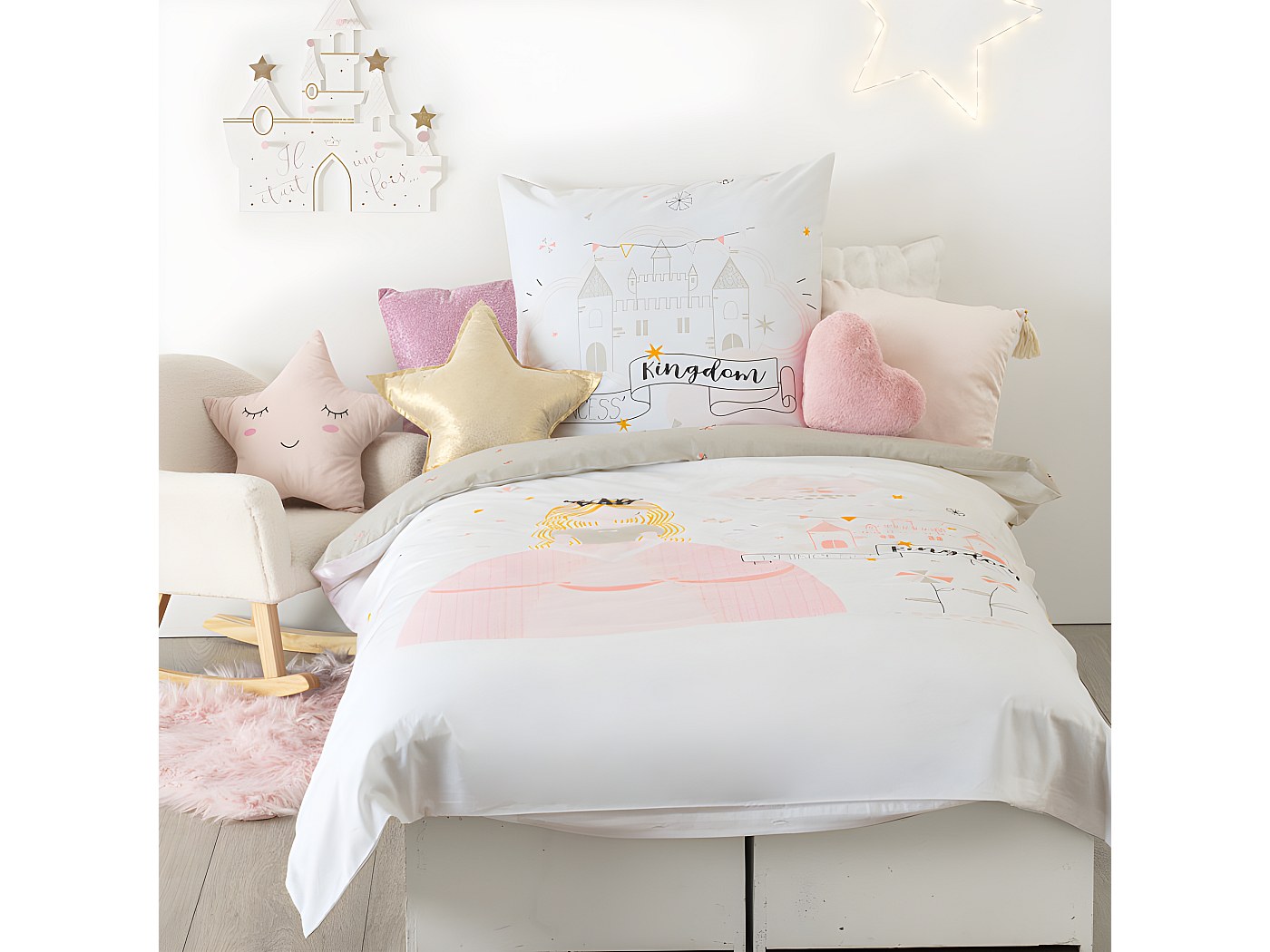 Parure de couette fillette imprimée licorne Rose 140 x 200 cm