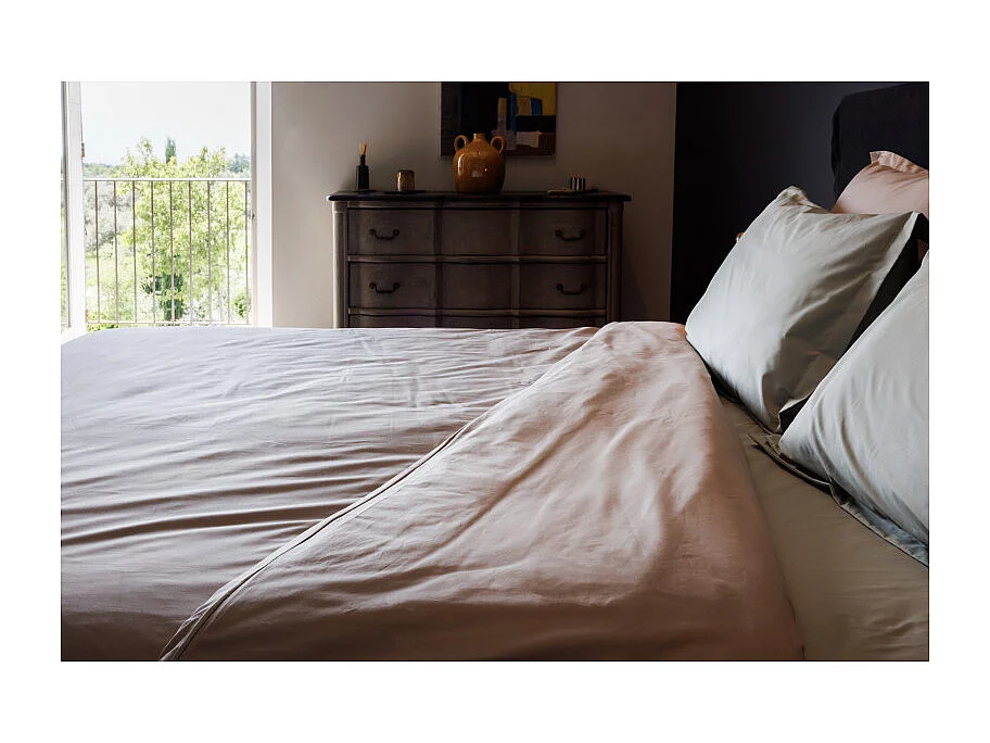 Drap housse percale pur coton peigné longues fibres 80 fils/cm² avec bonnet de 35 cm Vent du sud