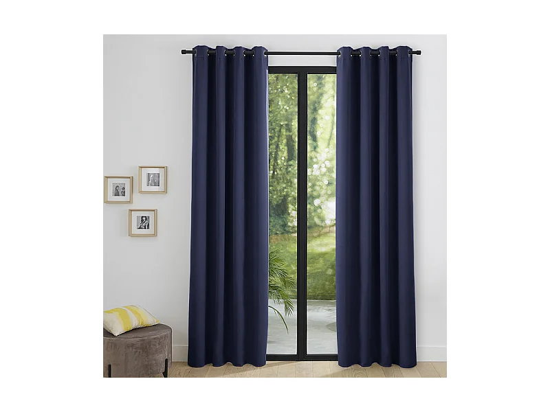 Lot de 2 rideaux occultant phonique et thermique doublé polaire "Arctique" Marine