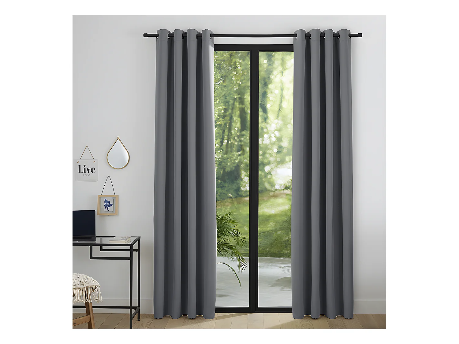 Lot De 2 Rideaux Occultant Anthracite 140 X 260 Cm