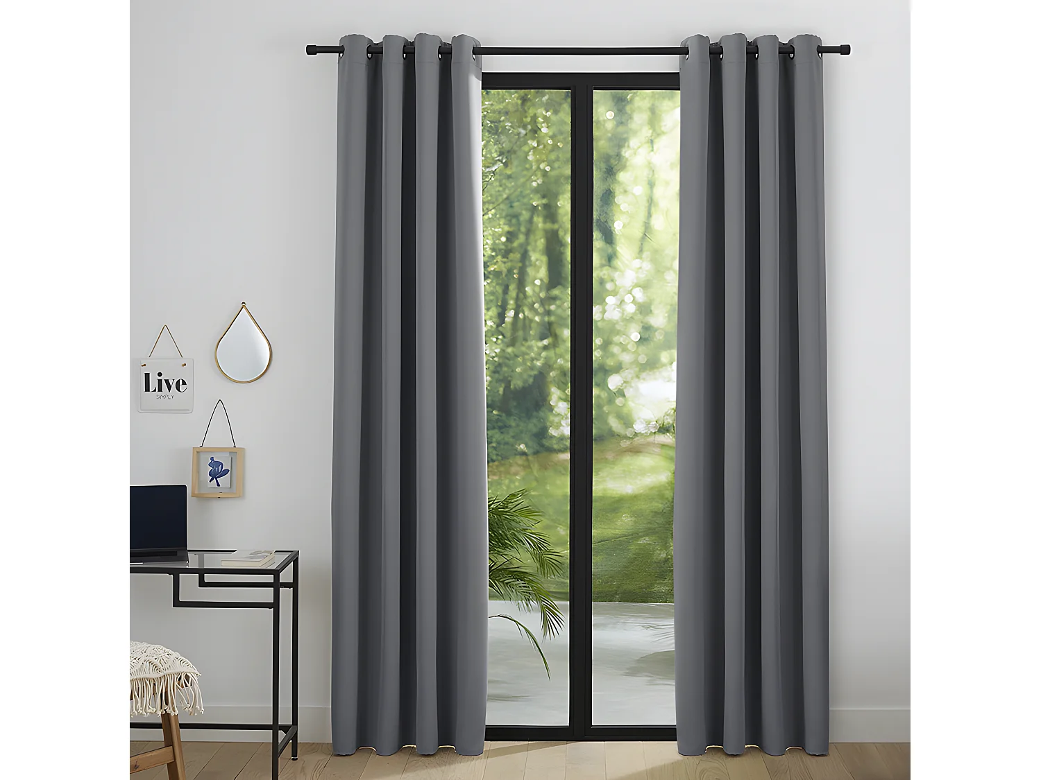 Lot De 2 Rideaux Occultant Anthracite 140 X 260 Cm