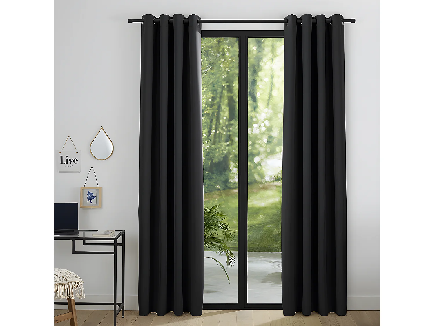 Lot De 2 Rideaux Occultant Noir 140 X 260 Cm