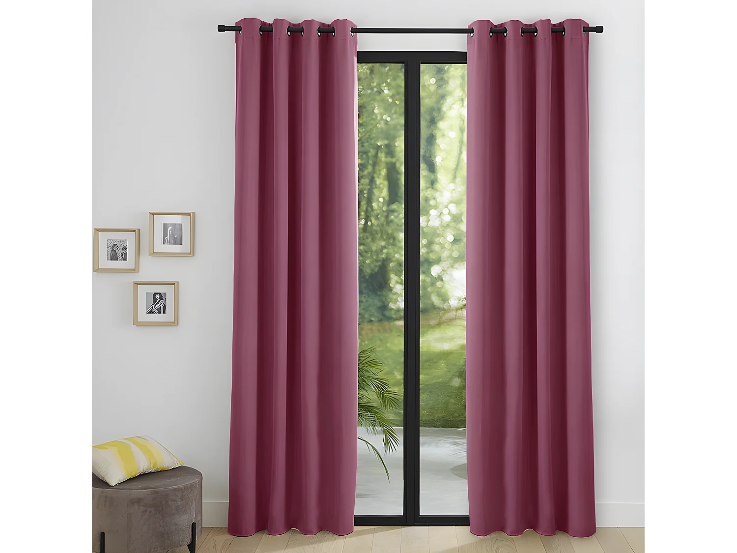 Lot De 2 Rideaux Occultant Thermique Rose Poudré 140 X 260 Cm