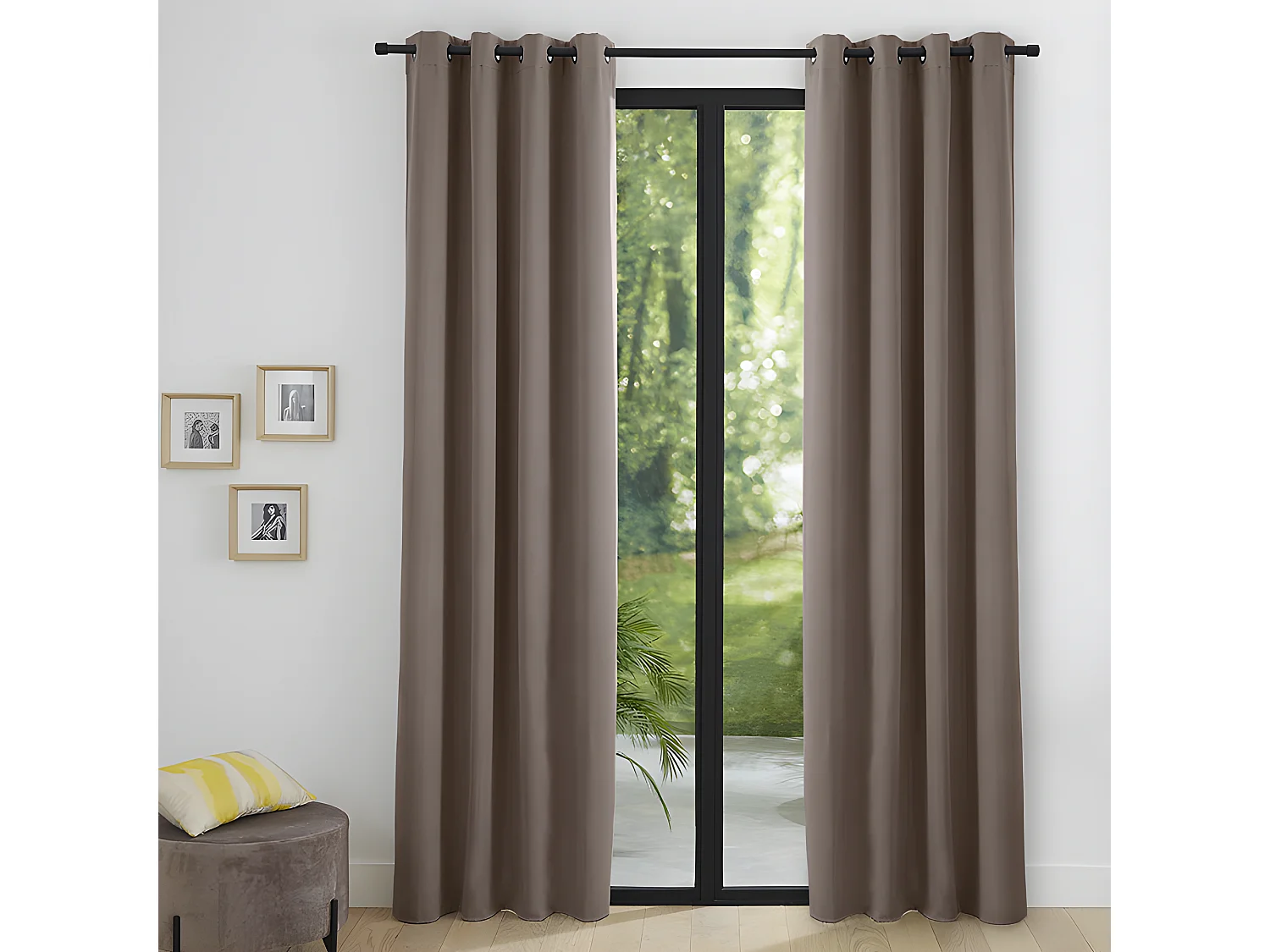 Lot De 2 Rideaux Occultant Thermique Taupe 140 X 260 Cm
