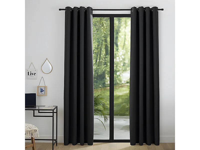 Lot De 2 Rideaux Occultant Noir 140 X 260 Cm