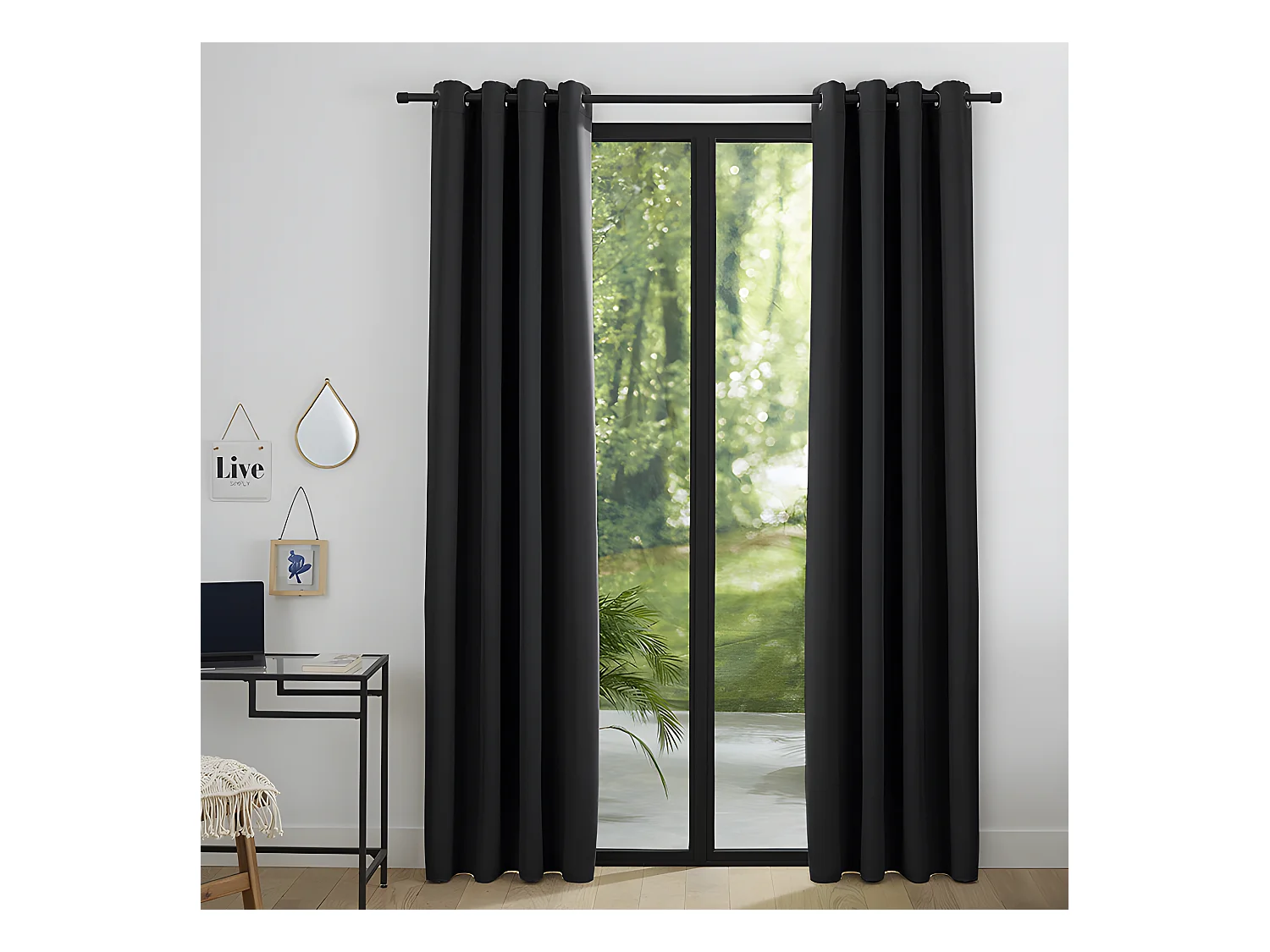 Lot De 2 Rideaux Occultant Noir 140 X 260 Cm