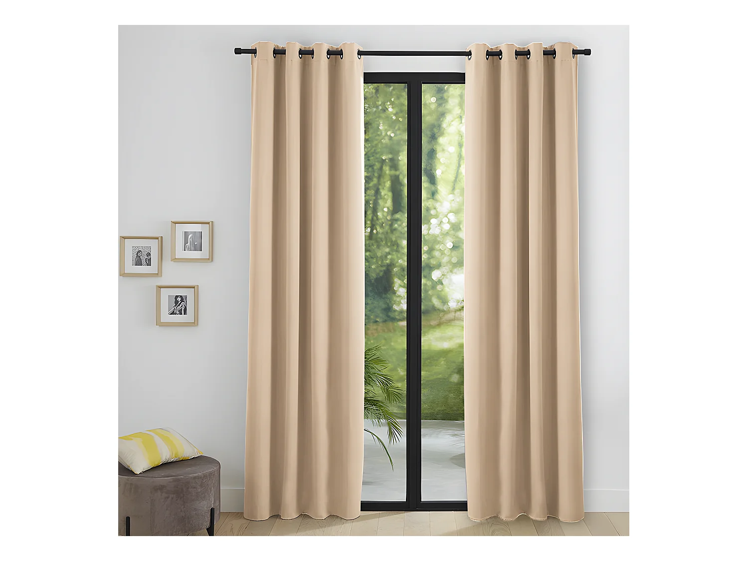 Lot De 2 Rideaux Occultant Thermique Beige 140 X 260 Cm