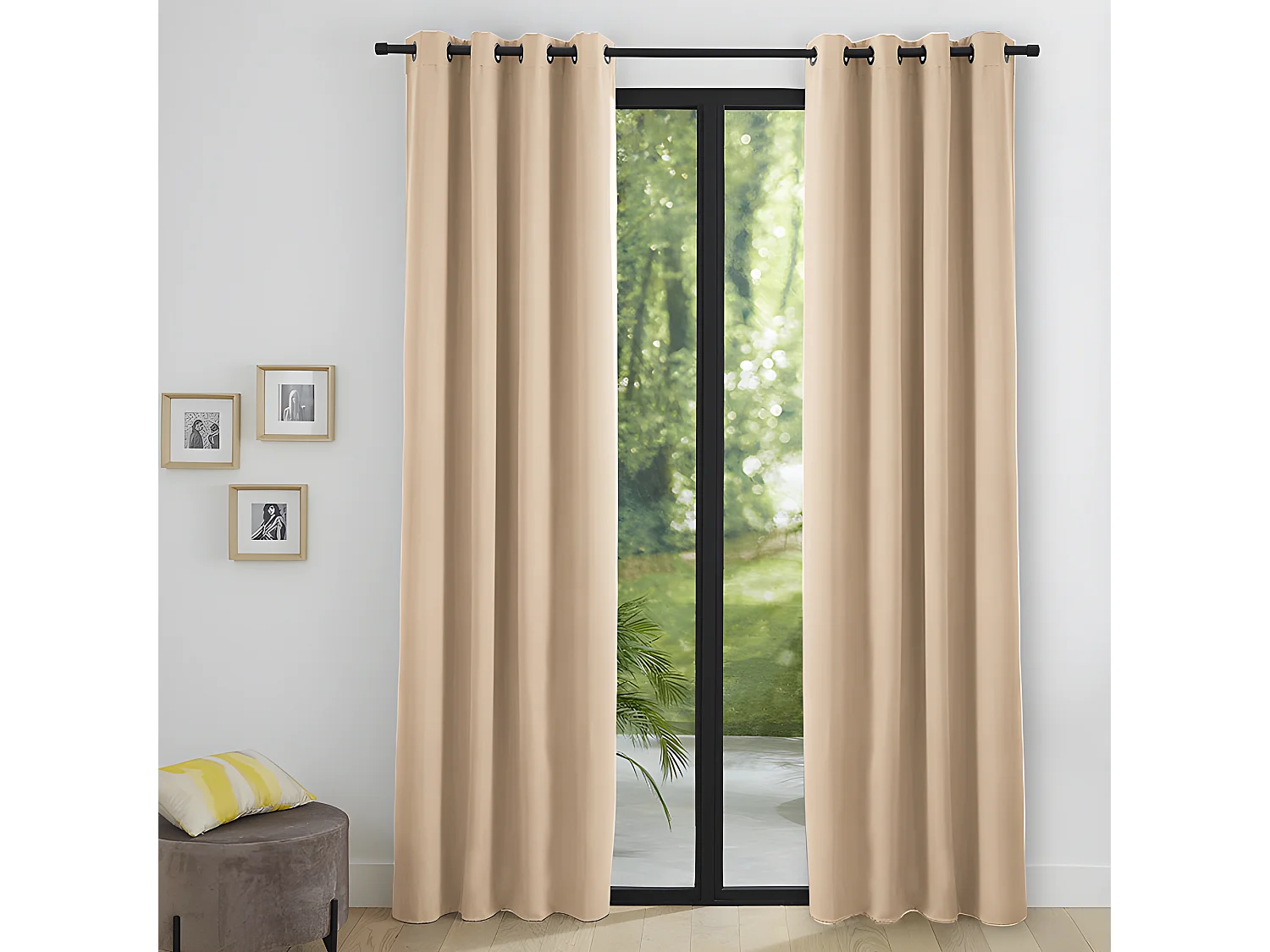 Lot De 2 Rideaux Occultant Thermique Beige 140 X 260 Cm