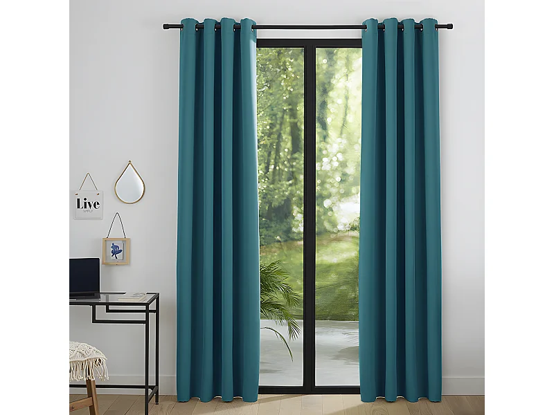 Lot De 2 Rideaux Occultant Turquoise 140 X 260 Cm