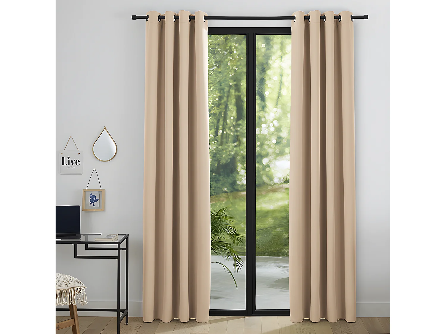 Lot De 2 Rideaux Occultant Beige Clair 140 X 260 Cm