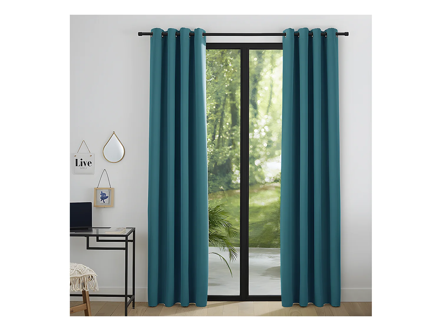 Lot De 2 Rideaux Occultant Turquoise 140 X 260 Cm