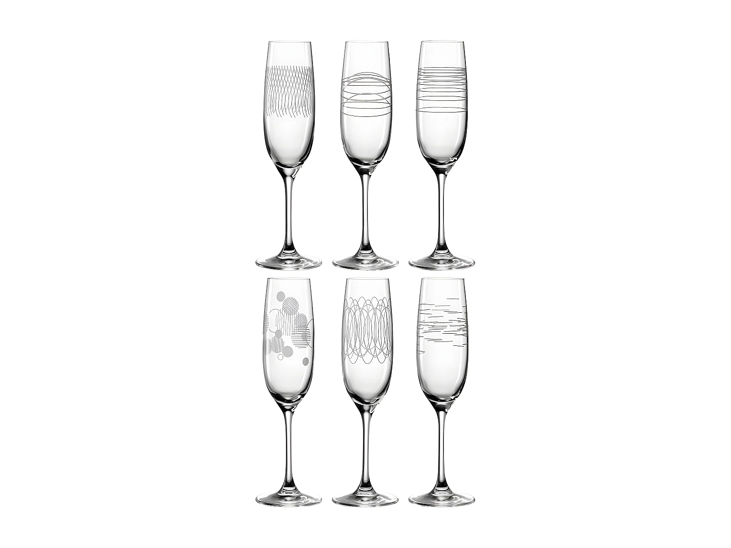 Set di 6 calici da champagne incise 130ml