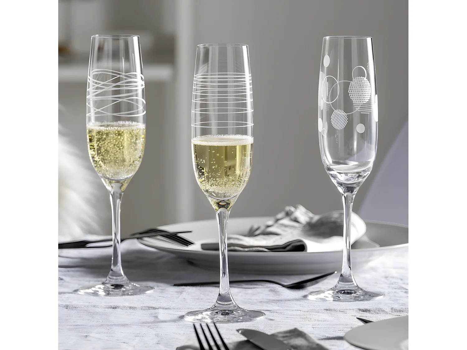 Set di 6 calici da champagne incise 130ml