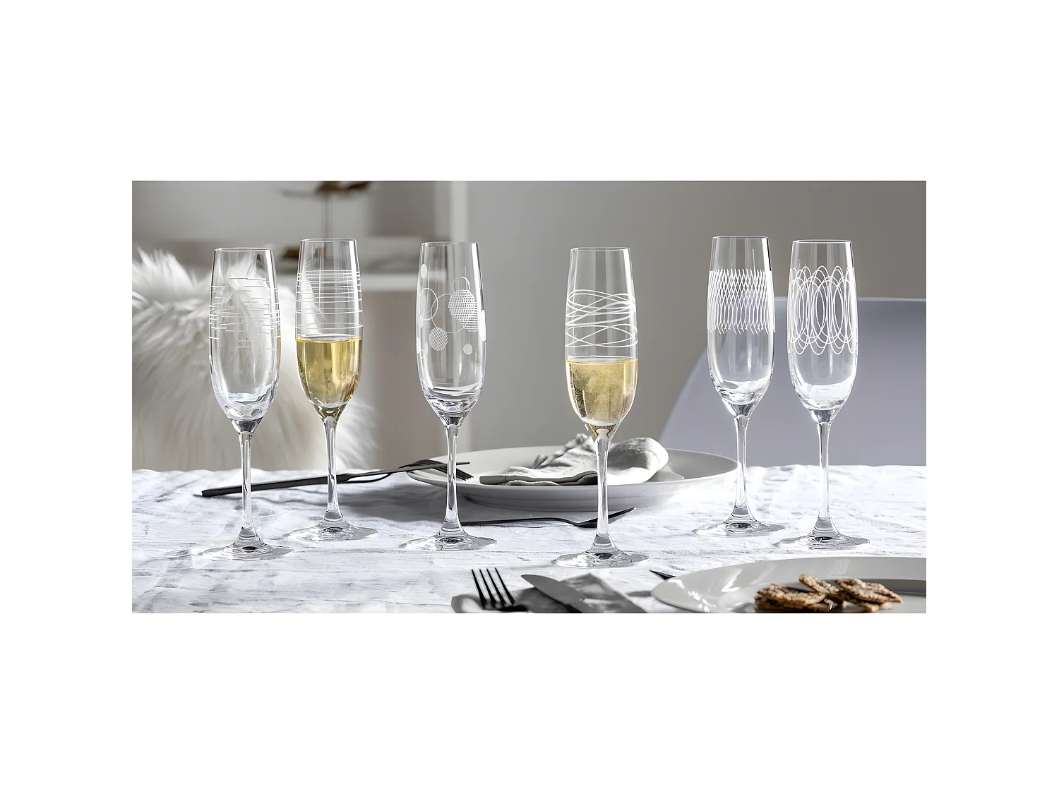 Set di 6 calici da champagne incise 130ml