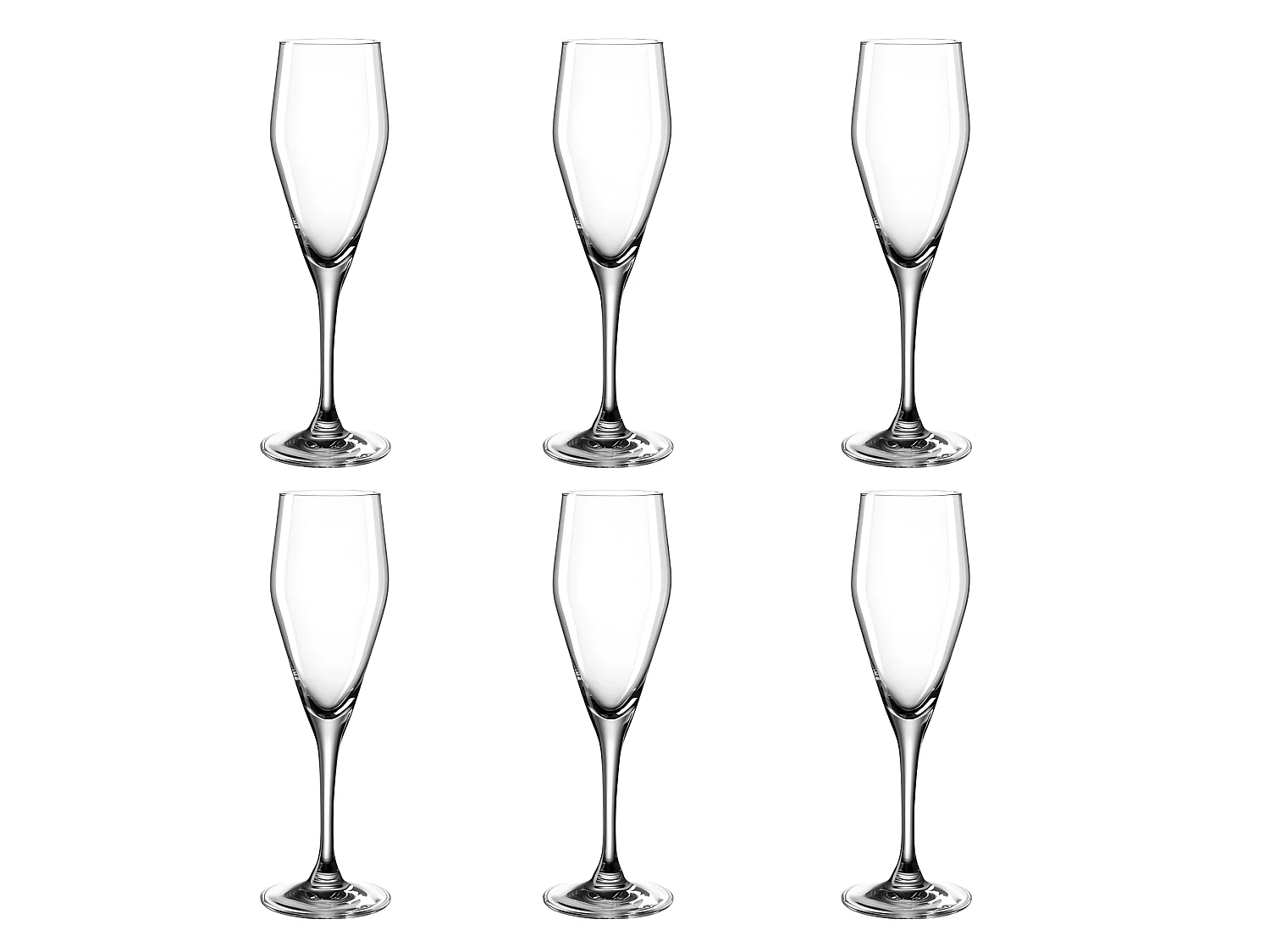 Lote de 6 vasos de champán de 220 ml de vidrio transparente.