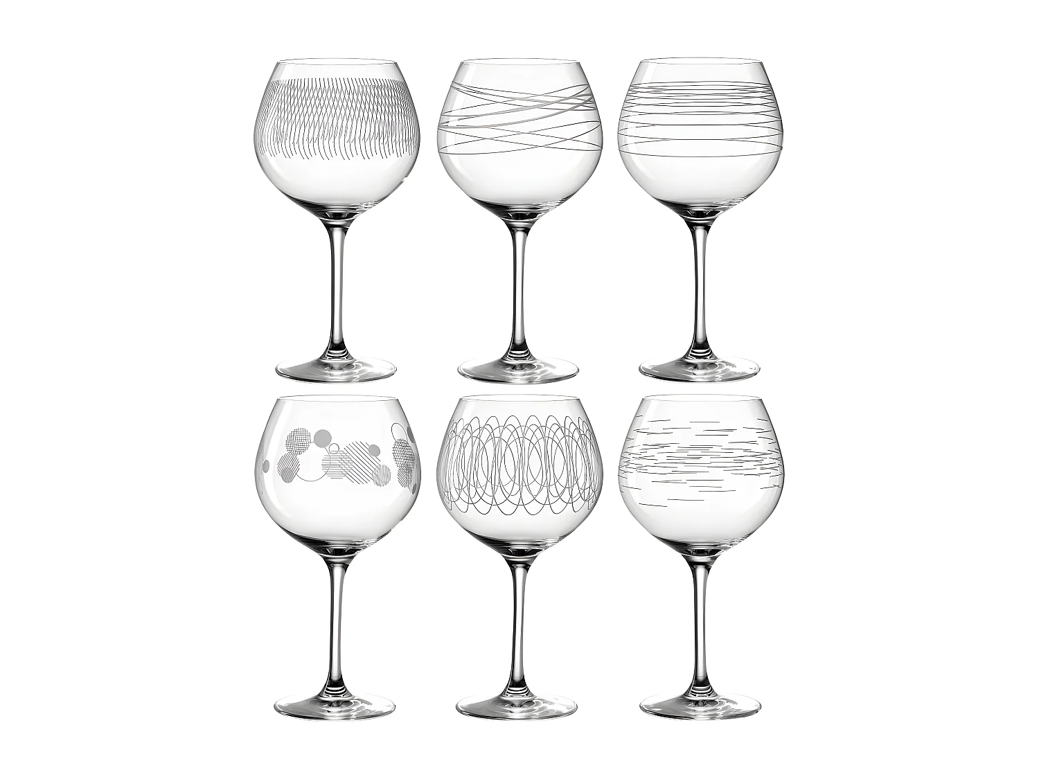 Set di 6 bicchieri da Borgogna incisi 630ml