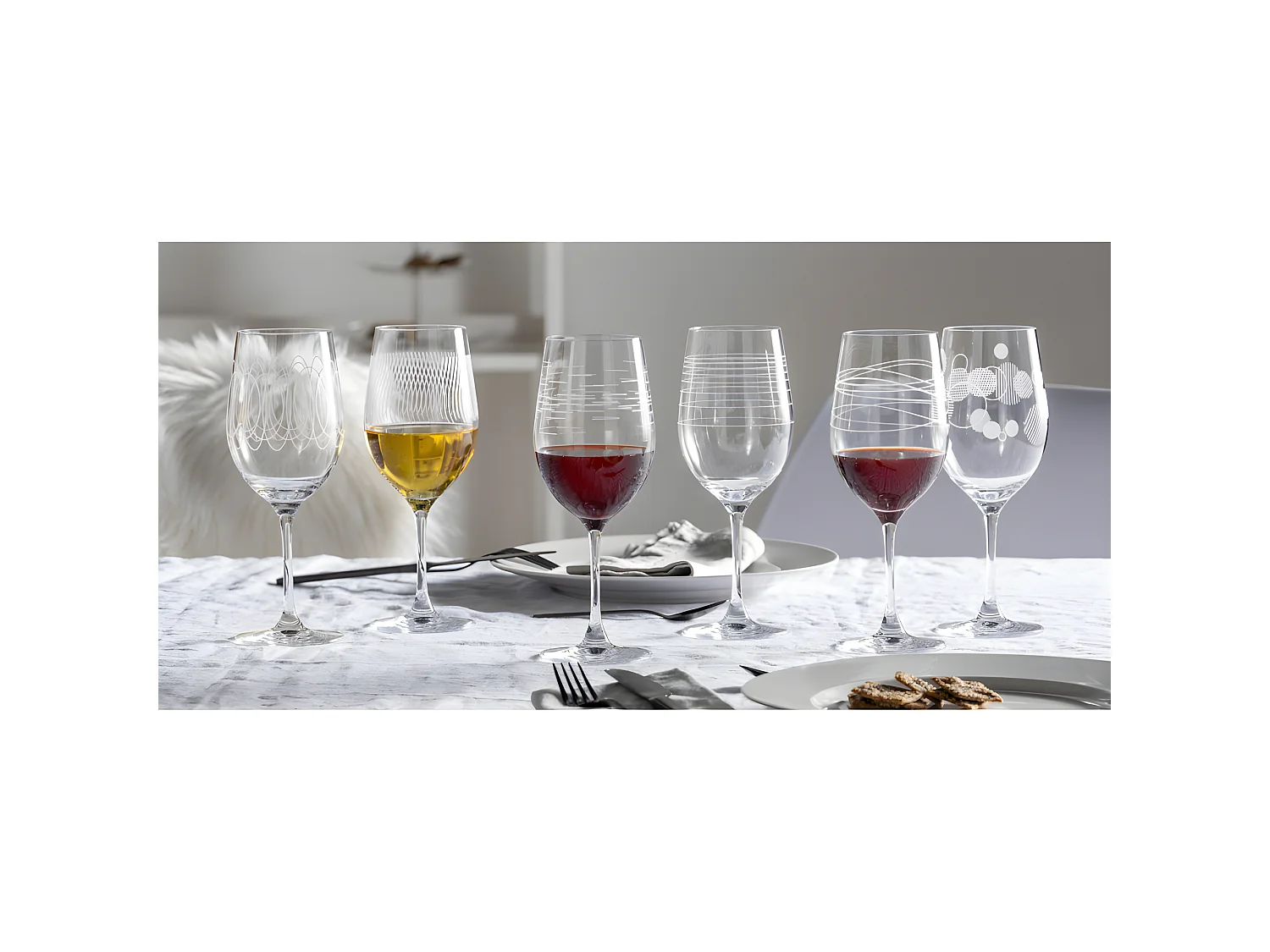 Set di 6 bicchieri da vino incisi 430ml