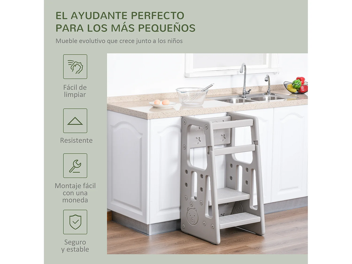 Torre de aprendizaje gris 47x47x90 cm HOMCOM