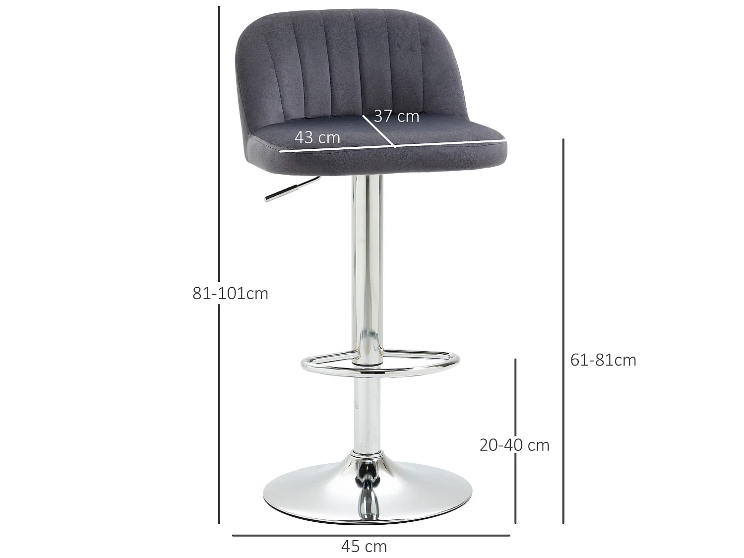 Taburetes de bar gris 43x45x101 cm HOMCOM