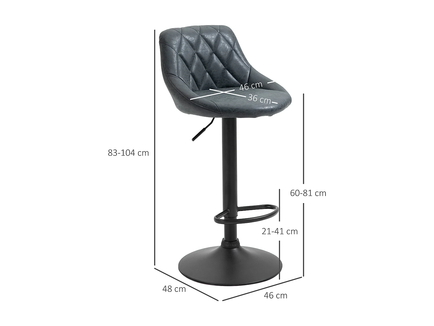 2 taburetes de bar negro 46x48x104 cm HOMCOM