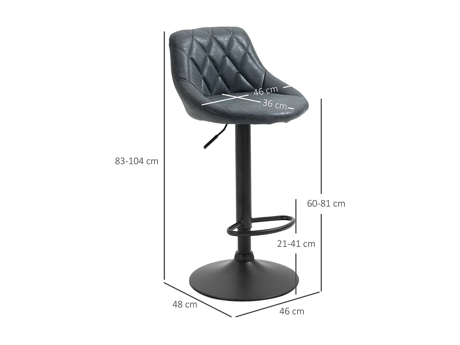 2 taburetes de bar negro 46x48x104 cm HOMCOM