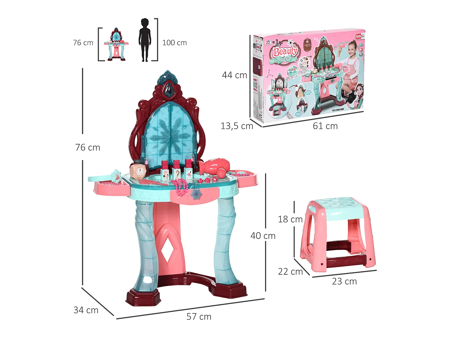 Tocador de juguete azul y rosa 57x34x76 cm AIYAPLAY