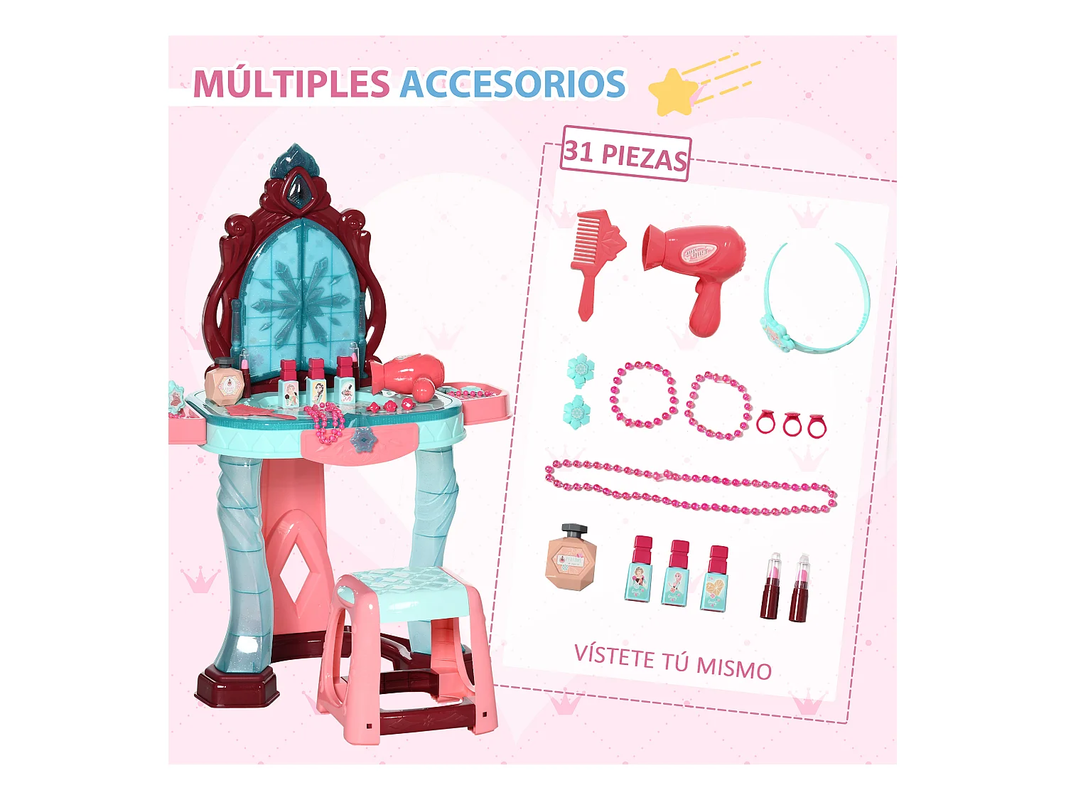 Tocador de juguete azul y rosa 57x34x76 cm AIYAPLAY