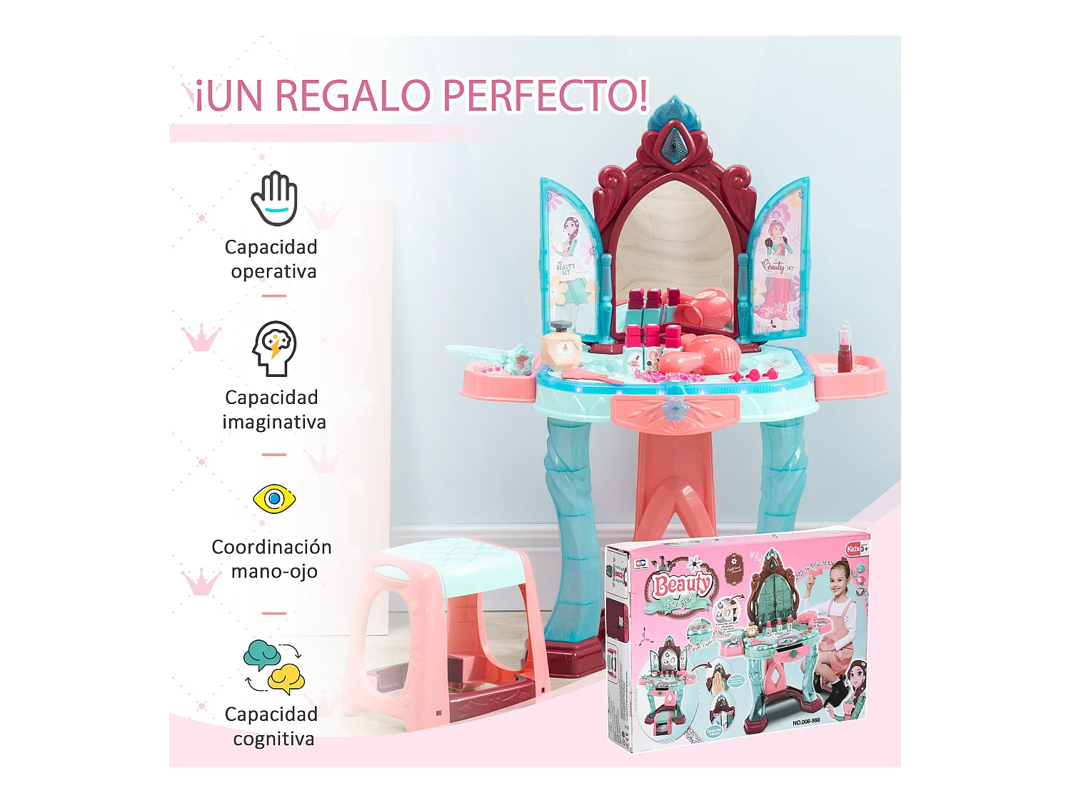 Tocador de juguete azul y rosa 57x34x76 cm AIYAPLAY