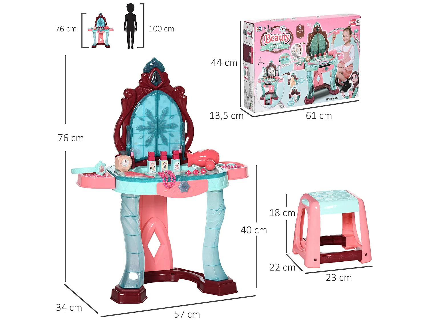 Tocador de juguete azul y rosa 57x34x76 cm AIYAPLAY