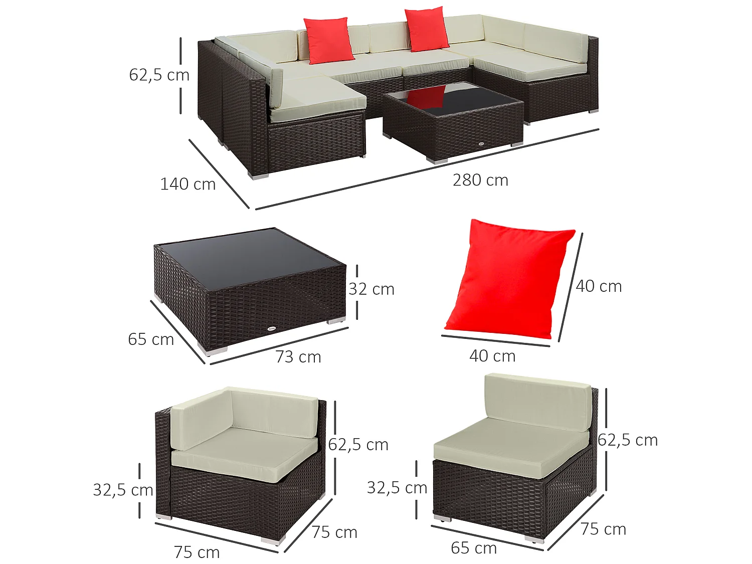 Conjunto muebles de jardín ratán marrón oscuro 75x75x62.5cm Outsunny