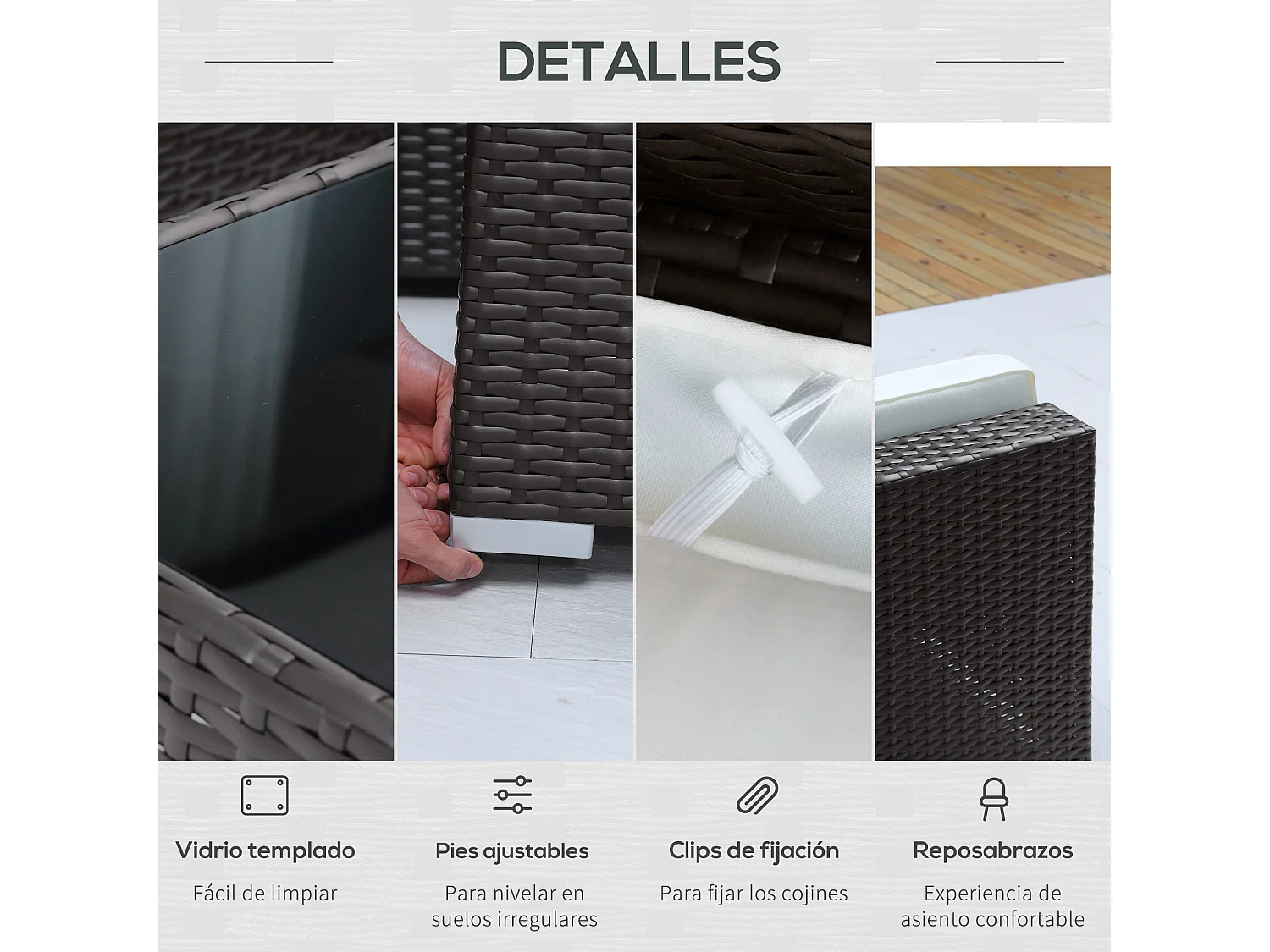 Conjunto muebles de jardín ratán marrón oscuro 75x75x62.5cm Outsunny