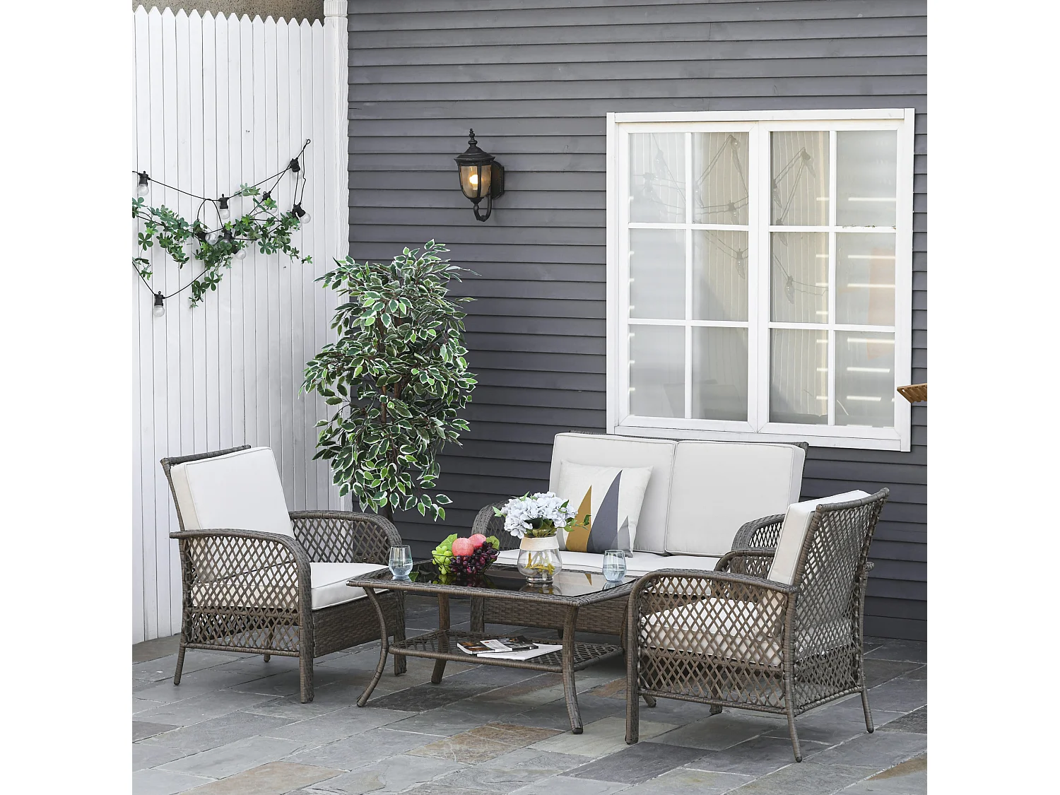 Muebles de jardín de ratán marrón 125x75x88 cm Outsunny