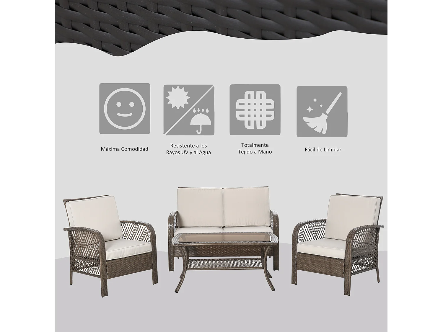 Muebles de jardín de ratán marrón 125x75x88 cm Outsunny