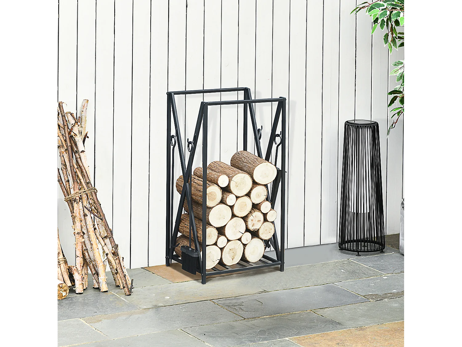 Estante para leña negro 46x30x76 cm HOMCOM