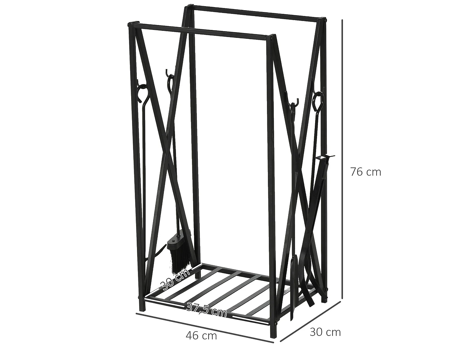 Estante para leña negro 46x30x76 cm HOMCOM