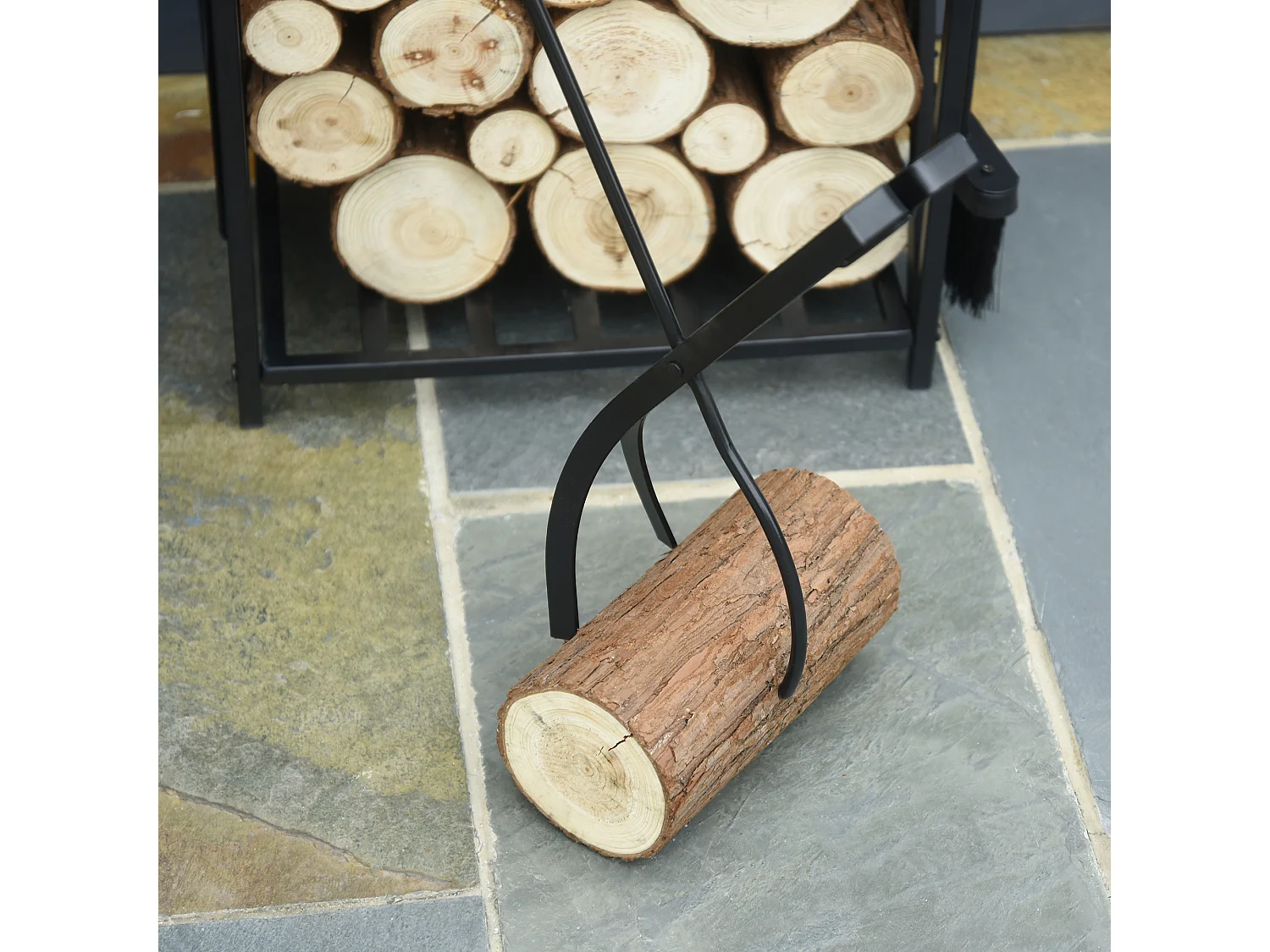 Estante para leña negro 46x30x76 cm HOMCOM