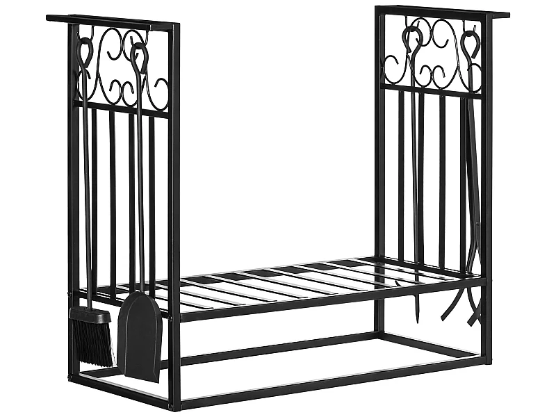 Estante para leña negro 75x30x60 cm HOMCOM